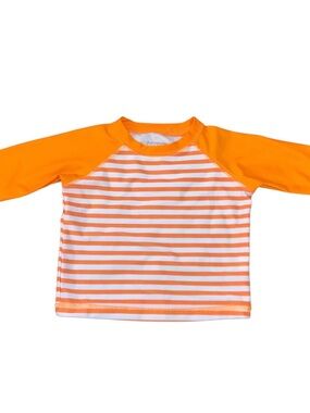 First Impressions Baby Rash Guard 6-9 Months Orange Striped Swim Top UPF 50